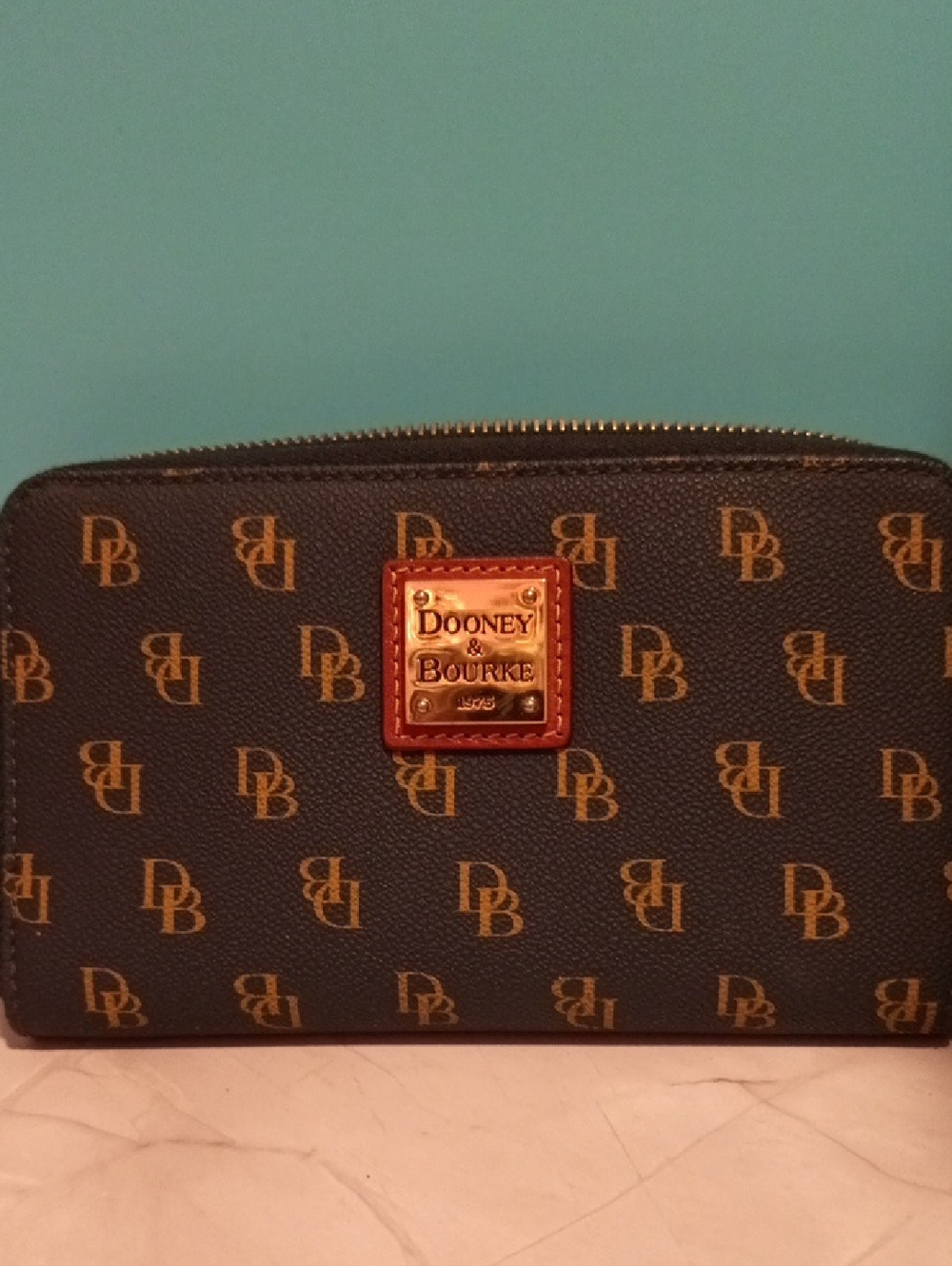 Dooney & Bourke Blue and Brown Monogram Zip Wallet